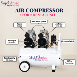 Skyloc Dentec oil-free dental air compressor with dual motors for two dental units