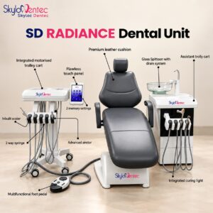 SD Radiance Dental Unit by Skyloc Dentec with touchscreen controls and motorized trolley
